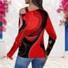 Women Plus Size Asymmetric Cutout Neck Cold Shoulder Long Sleeve Galaxy Printed Fitted Top