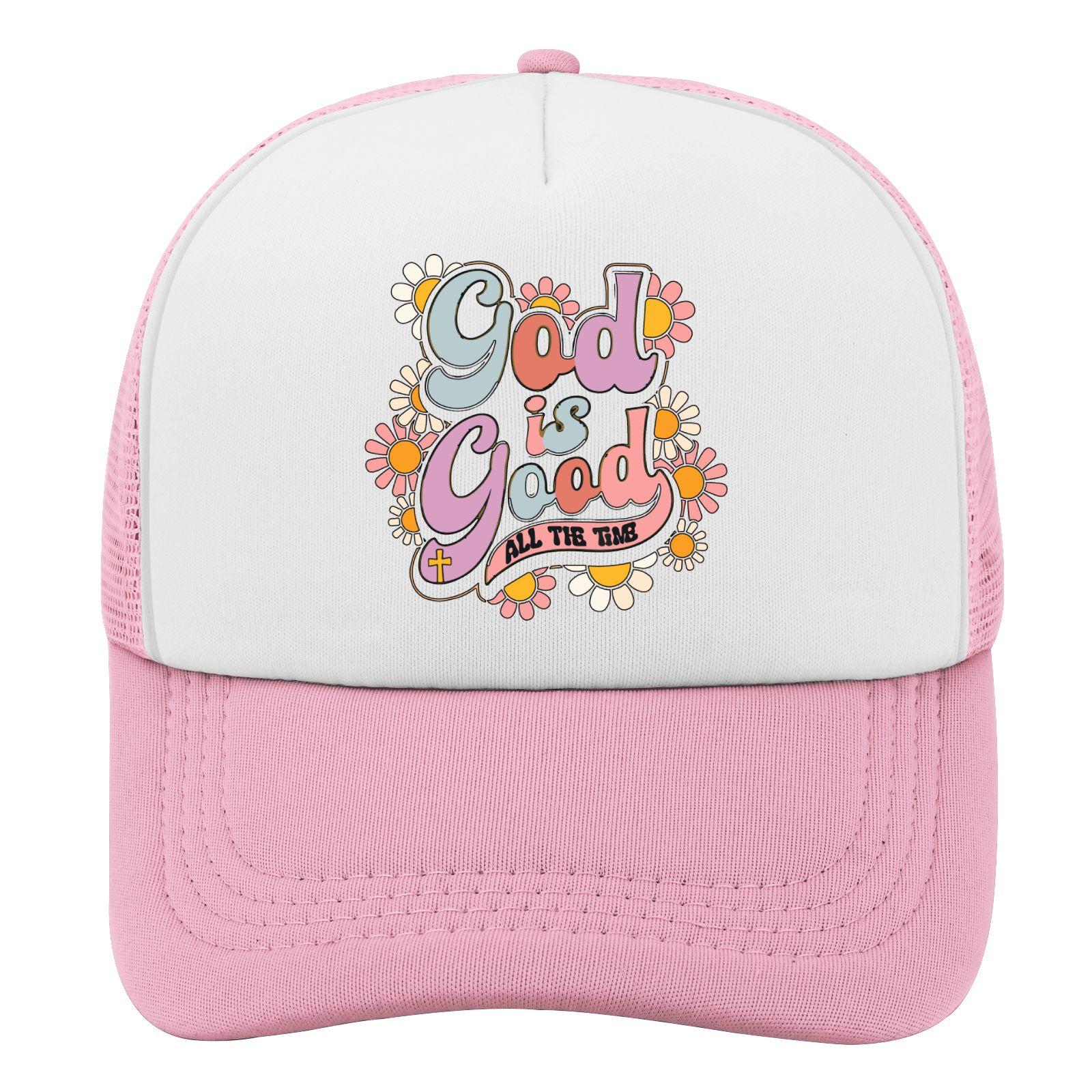 God Is Good All The Time Retro Flowers Trucker Hat Christian Faith Unisex Casual Baseball Cap One Size