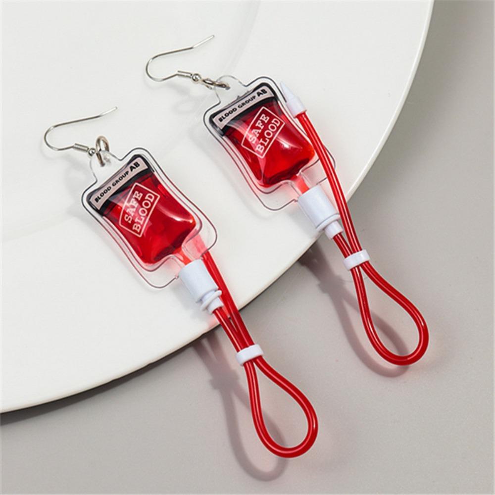 PVC Blood Bag Necklace Type a B O AB Plasma Halloween Jewelry Halloween Blood Ear Studs Women
