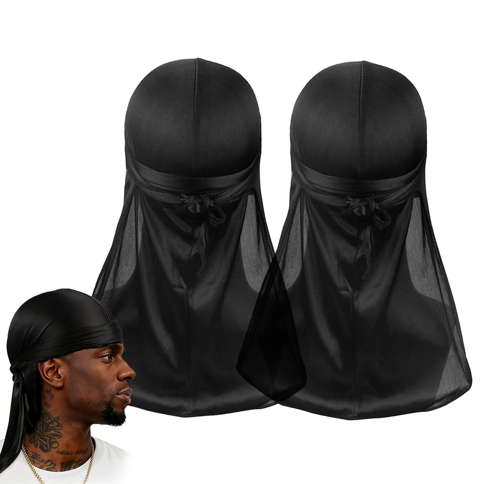 

AQUILIVE Silky Doo Rag Men s Shiny Hip Hop Dance Costume Cap Bandana Turban for Waves (black, 2-pack)