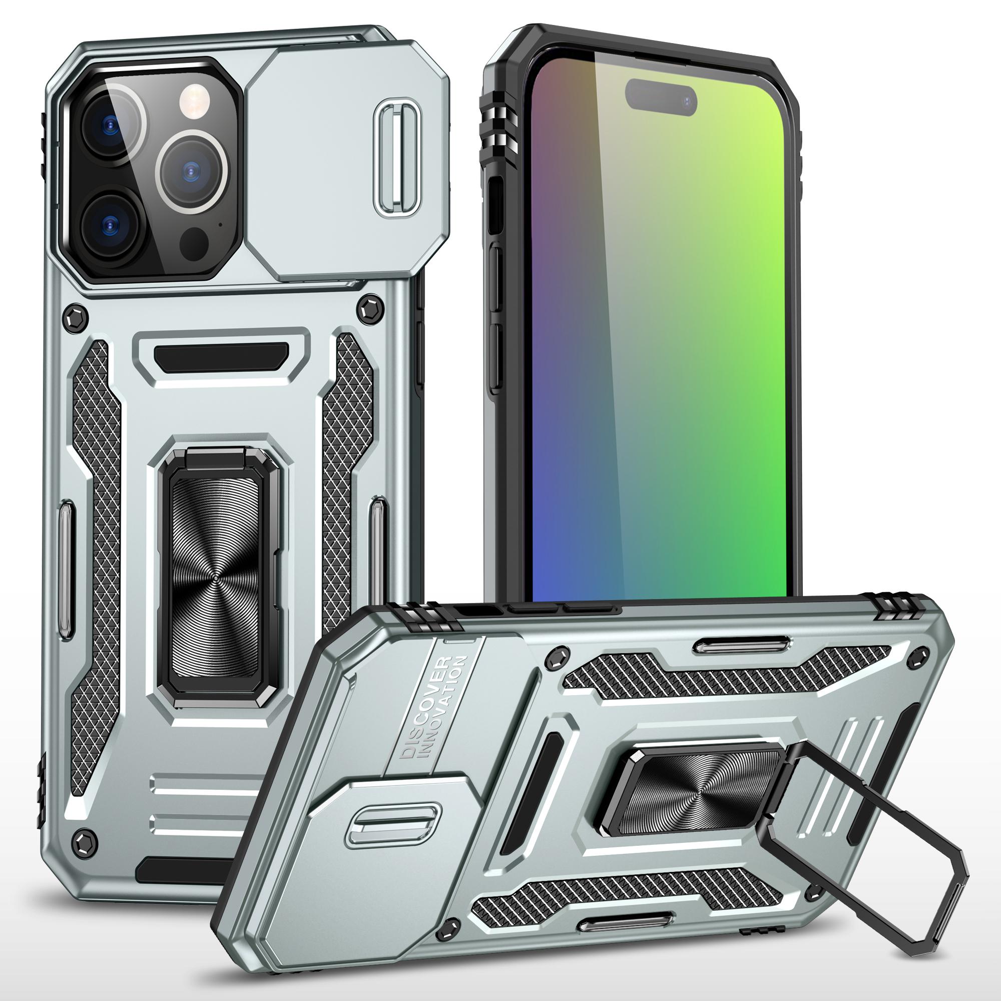 

Серия Armor для чехла iPhone 16 Pro Max PC+TPU Подставка Чехол для телефона со сдвижной крышкой для объектива Grey