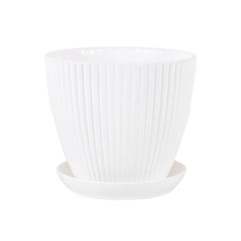 

Сочное Растение в Горшке Круглый Горшок с Поддоном Пластиковый Цветочный Горшок Вертикально Полосатые Кашпо Двухъярусные Горшки для Бонсай Декор для Дома Офиса Стола S белый