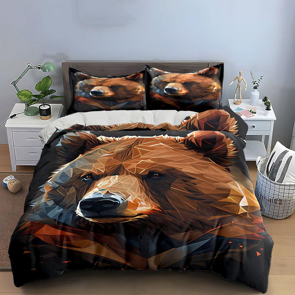 Geometric-style bear illustration. Bedding sets Duvet cover sets Duvet covers Pillowcases(1*Duvet Cover 2*Pillowcases without duvet insert)