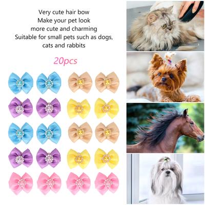 20 pièces Nœuds pour Poils d'Animaux Mignons Couleurs Mixtes Chien de Petite Taille Chignons Avec Élastique Pour Chiot Chats Lapins