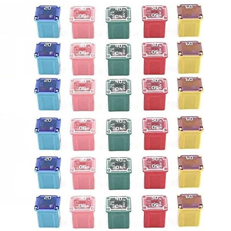 30pcs Jcase Fuse Low /Tall STD Profile Box Shaped Fuse Kit 20A-60A for Ford, Chevy/GM, Nissan, and Toyota Pickup Trucks,SUVs LOW PROFILE fuse