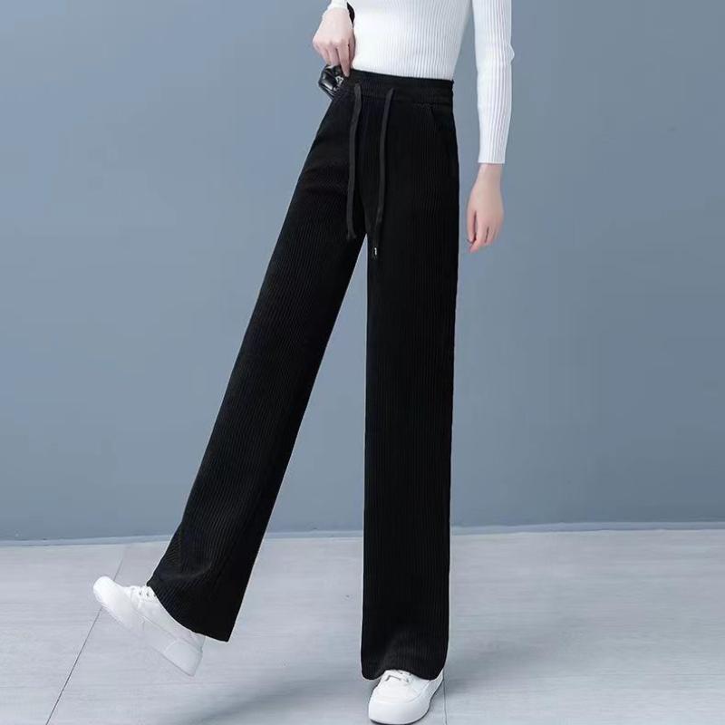 Frühling Herbst Hohe Taille Gerade Lose Cord Hosen Frauen Mode Feste Beiläufige Breite Bein Hosen Frauen Elegante Vintage Einfache frauen hosen 25694