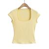 Summer New Female American Spice Girl Sweet and Spicy Candy Color Small Lace Sexy U-neck Short-sleeved T-shirt