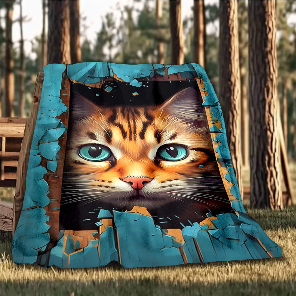 

1pc Cat Breakthrough Outdoor Blanket - Soft Flannel Cozy for Travel & Camping - All-Season Warm Bed Cover, Machine Washable yy251229068 75x90cm