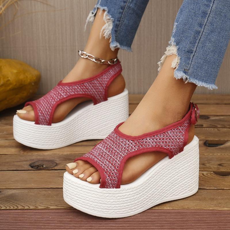 Sandals for Women in Spring and Summer, Comfortable and Casual Mesh Shoes with Thick Soles and Platform Heels, Large Size, Sporty Style