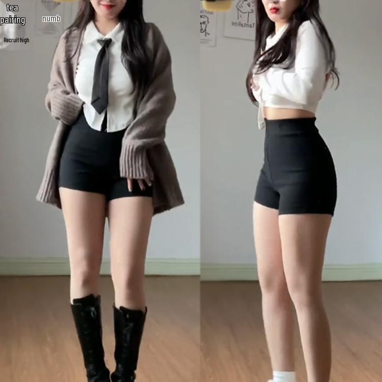 Black Plus Size High Waist A-line Shorts for Spring