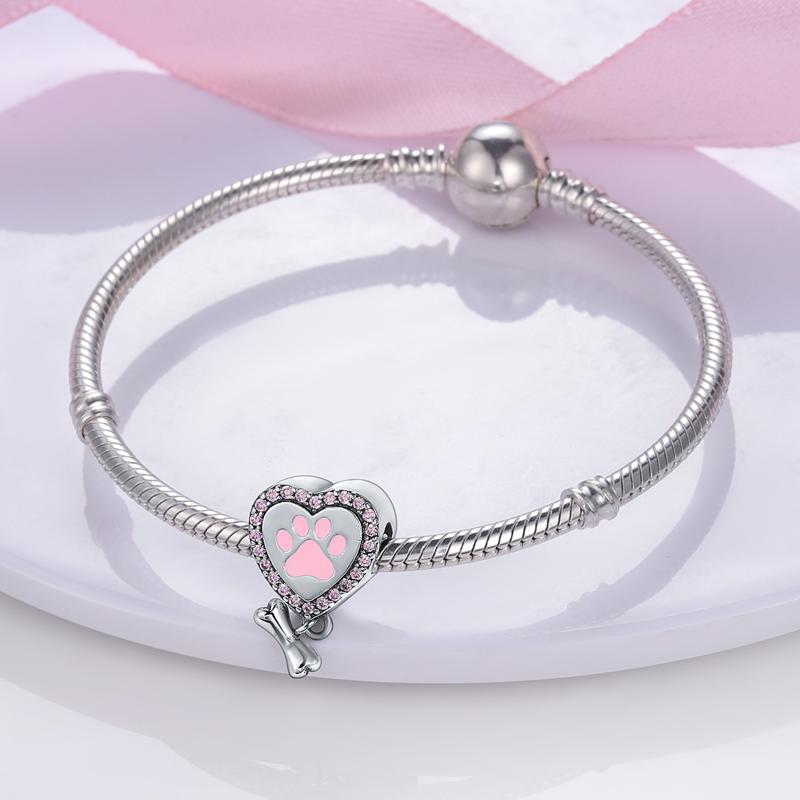 Charms Copper Heart-Shaped Cute Claw Bone Pendants Fit Charms Plata Original Bracelet Women Jewellery Making Fine Gifts