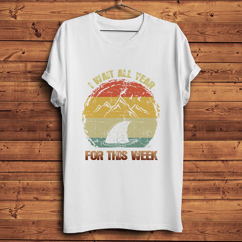 Shark Week Vacation Printed Funny Beach T-shirt,Homme Summer Short Sleeve TShirt White Casual T