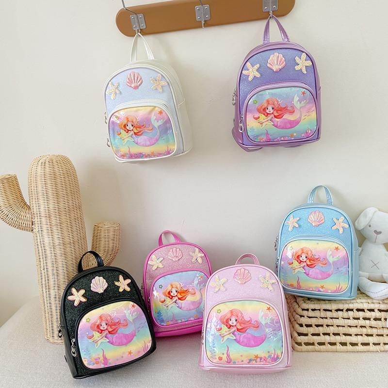 Cute Starfish Shell Decoration Mermaid Cartoon Pattern Children Backpack For Little Girls And Boys