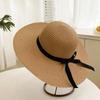 Women Oversized Brim Straw Hat With Black Bow Summer Sun Protection Beach Hat