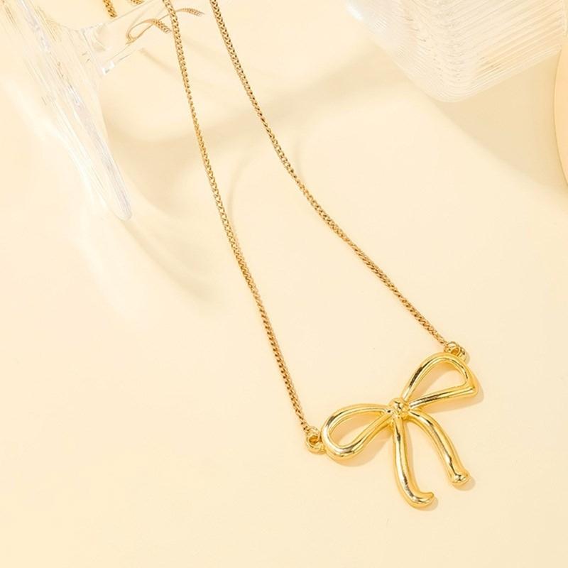 Fashionable Bow Necklace Bowknot Pendant Neckchain Adjustable Chain Choker Handmade Collarbone Chain Gifts for Women