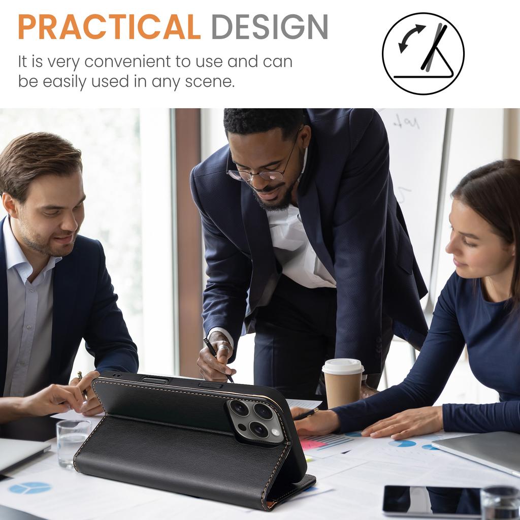 FIERRE SHANN For iPhone 16 Pro Max Case PU Leather Flip Stand Wallet Phone Cover