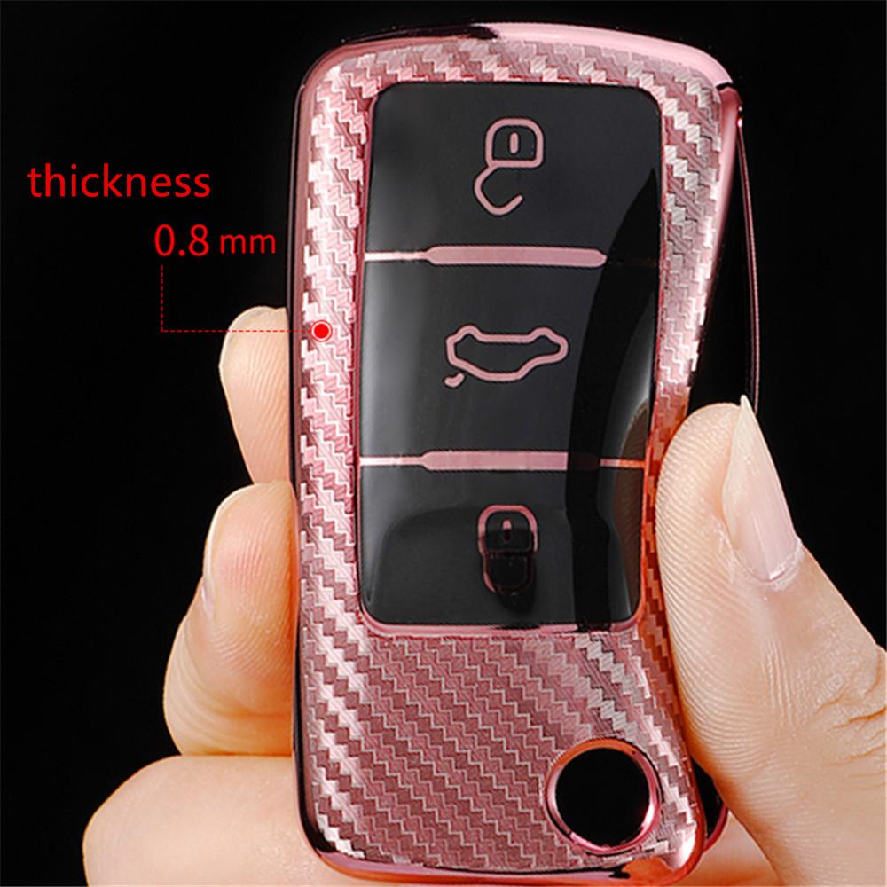 Carbon Fiber Car Key Cover Case Keychain For Vw Volkswagen Polo Golf Passat Beetle Caddy T5 Up Eos Tiguan Jetta Skoda Octavia A5