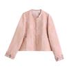 Pink coat women's short spring new jacquard embroidered front short back long top