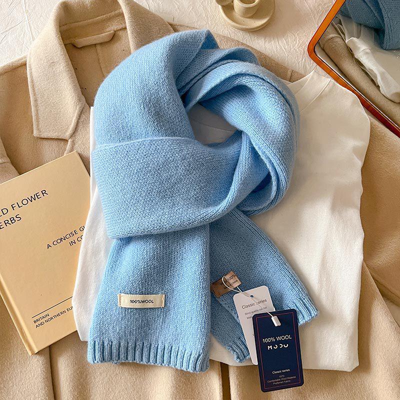 100% Australian Merino Wool Scarf - New Style Solid Color, Unisex Winter Warm Knitted Neck Warmer