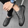 Men's Lazy Elastic Band Stitching Leather Shoes - Stylish Low-top Slip-On Sports Sneakers for Spring and Autumn.