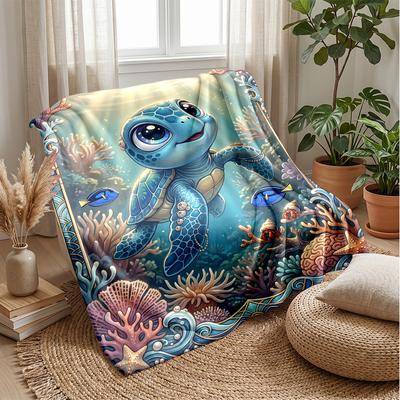 Ocean Adventure Turtle 8 Theme Blanket Lightweight Warm Flannel Blanket Decorative Throw Blanket for Home Decoration