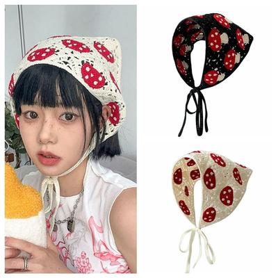 Mushroom Knit Hairband Crochet Cotton Hollow Triangle Bandana Scarf Sweet Cute Headband Turban Headwear