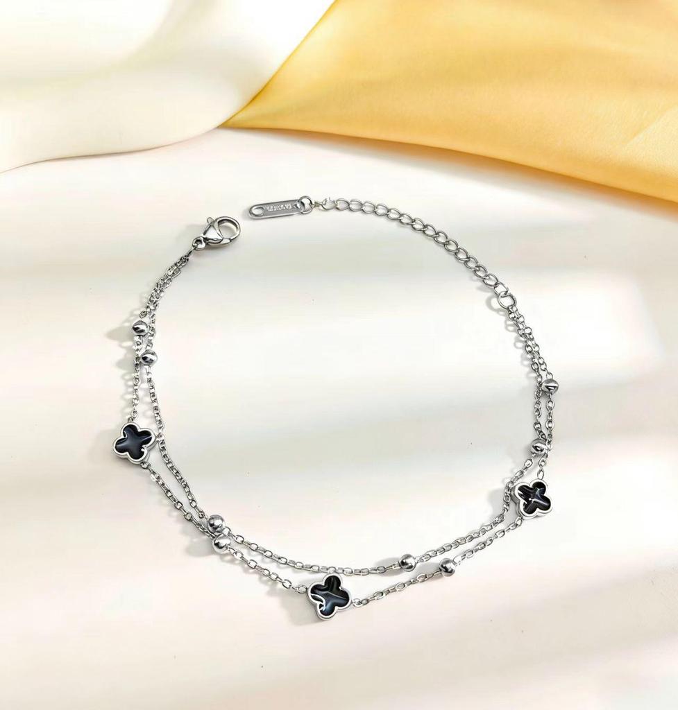 Four-Leaf Clover Double-Layer Titanium Steel Bracelet - Versatile High-End Fashion Jewelry