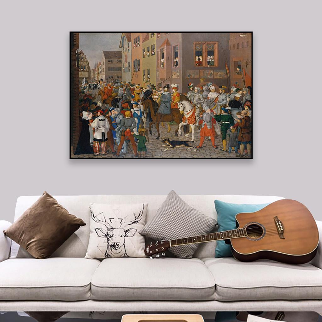 Vintage Oil Painting Prints Entry of King Rudolf of Habsburg Into Basel Poster Franz Pforr Canvas Painting Home Room Wall Decor