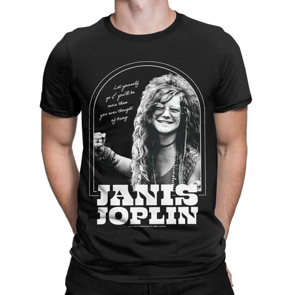 Mens TShirt Janis Joplin Let Yourself Go Be More Novelty Pure Cotton Tees Short Sleeve T Shirts Crew Neck Clothes Printed