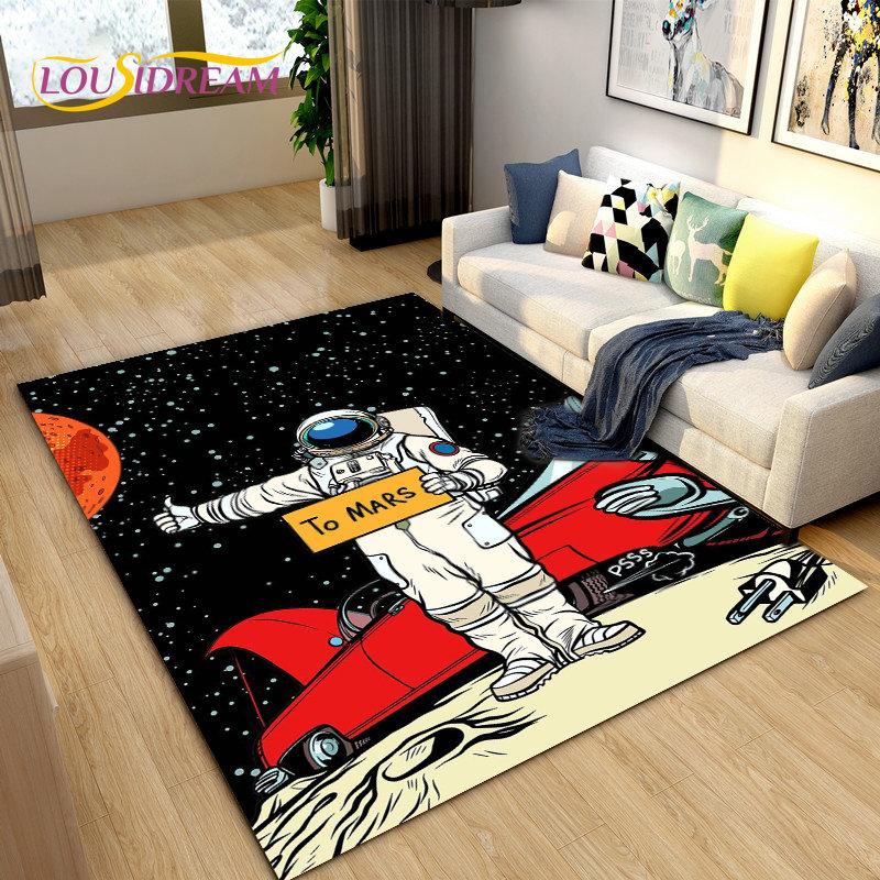 Cartoon Astronaut Space  Area Rug,Carpet Rug for Living Room Children's Room Decoration,Kids Play Crawl Soft Non-slip Floor Mat