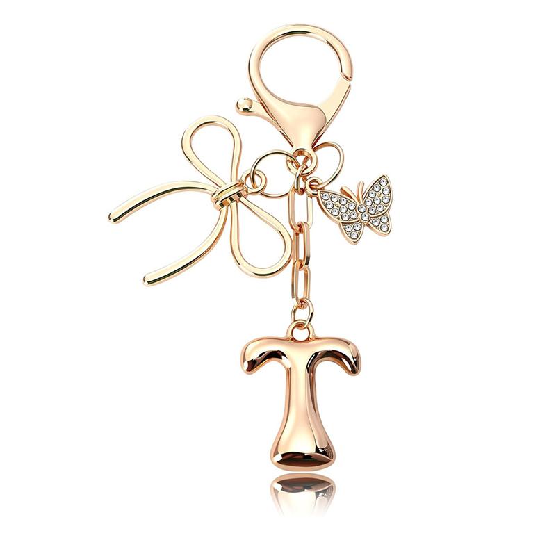 Chaveiro Fashion Borboleta Letra A-Z Feminino Menina Brilhante Fofo Mochila Chave de Carro Acessórios Cordão Pingente de Metal com Letra Presente