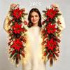 2PCS Christmas Poinsettia Decorations with Lights, Artificial Snowdrop Pine Cones, Red Berries, and Water Drop-Shaped Wreaths
