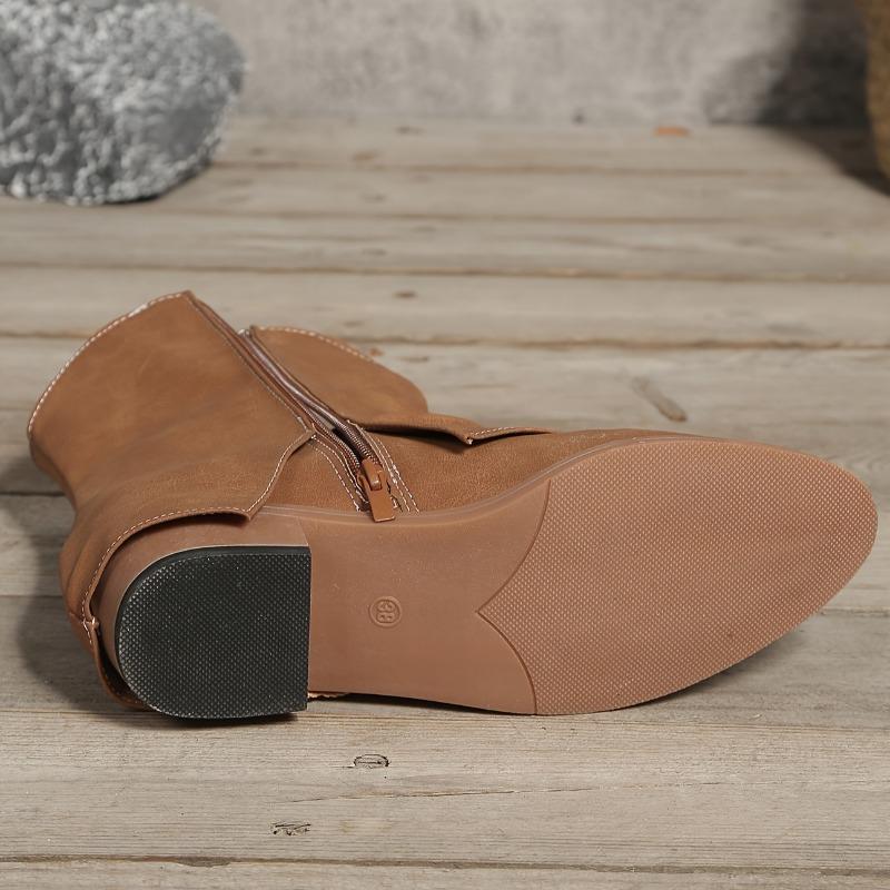 Fall and Winter New Short Boots Low High Heel Round Head Women's Boots