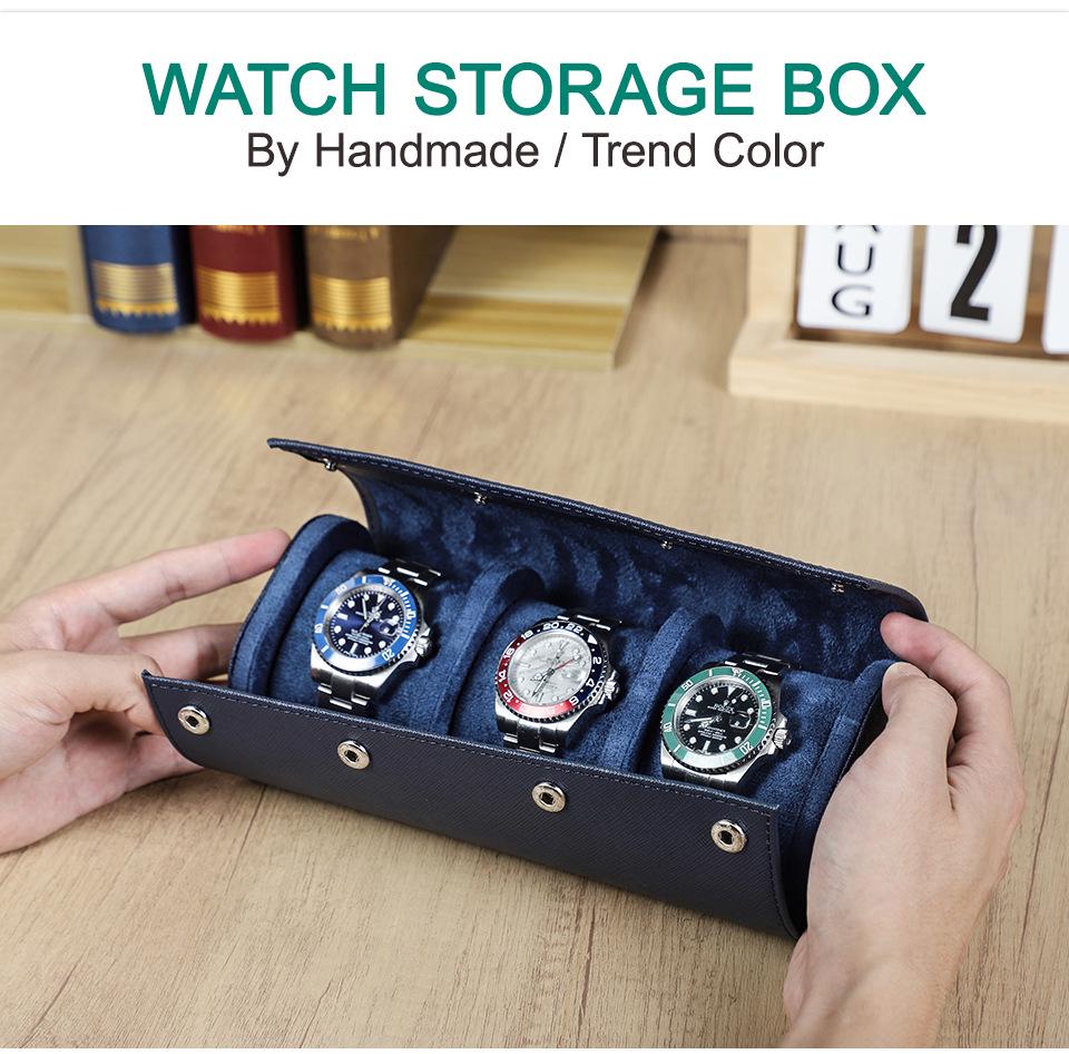 Scratch-Resistant Genuine Leather Watch Storage Box - Unisex 3-Piece Set with Pillowcase for Travel