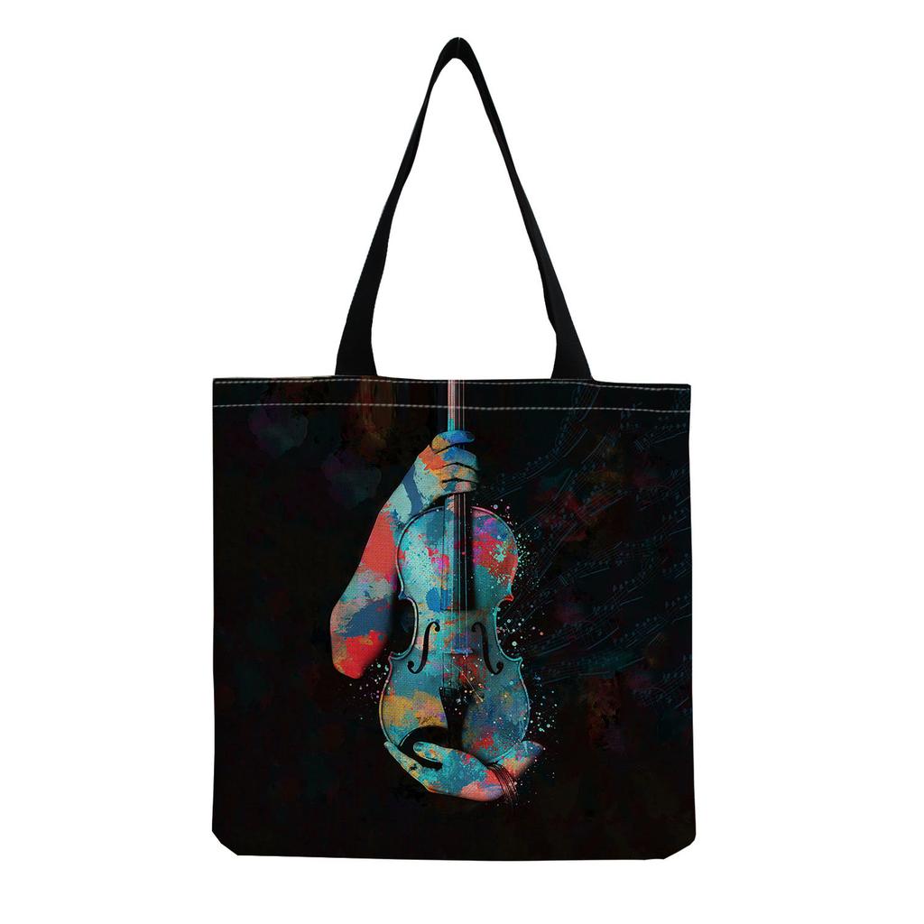 Sac Cabas Vintage en Lin pour Femme - Grande Capacité Sac à Bandoulière Imprimé Piano pour Usage Quotidien & Courses KTB