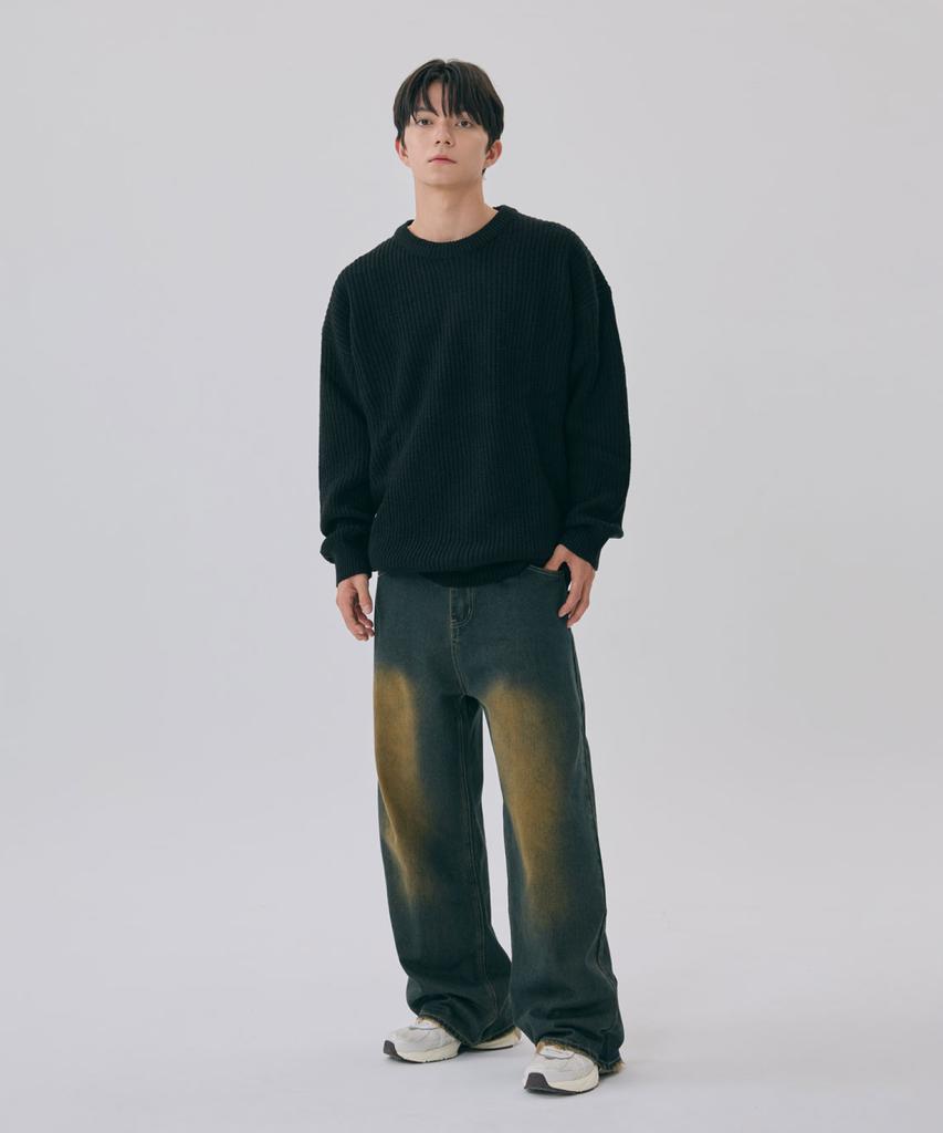 AGOD Crew Neck Rib Oversized Hazzi Knit [Black]