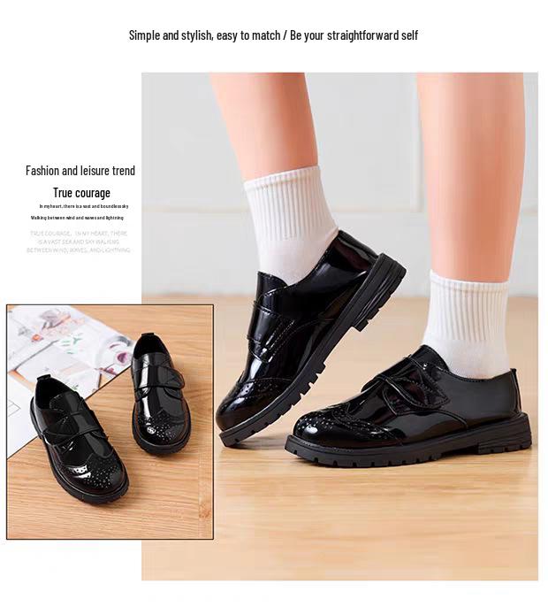 Boys' Black Leather Soft Sole Performance Shoes for School and Chorus