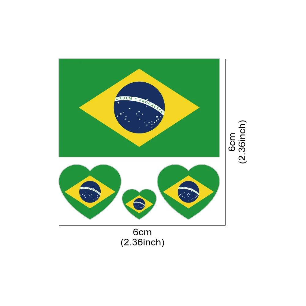 

4pcs Brazil Flag Heart Shaped Car Stickers Auto Motorcycle PVC Sticker Waterproof Styling Decal Car Exterior Accessories