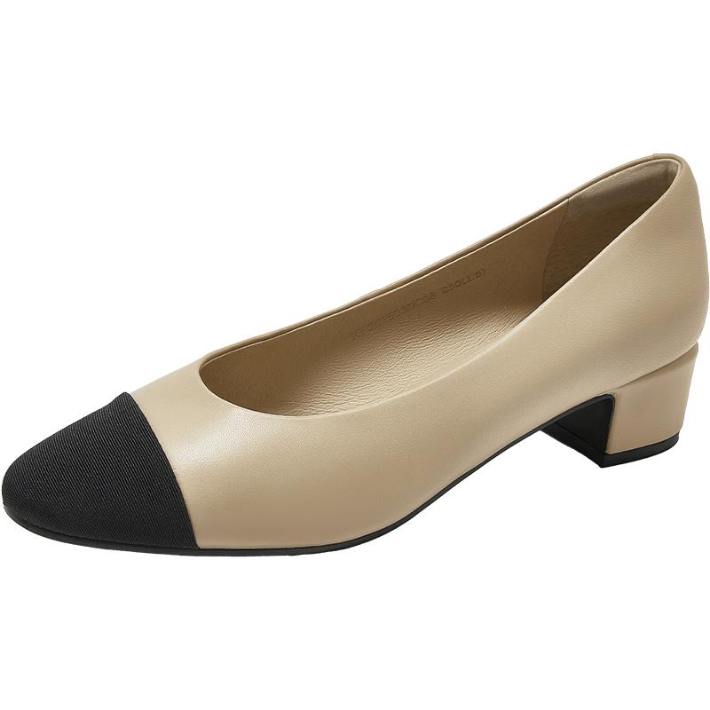 COMELY Women s French Style Spliced Sheepskin Block Heel Pumps 37