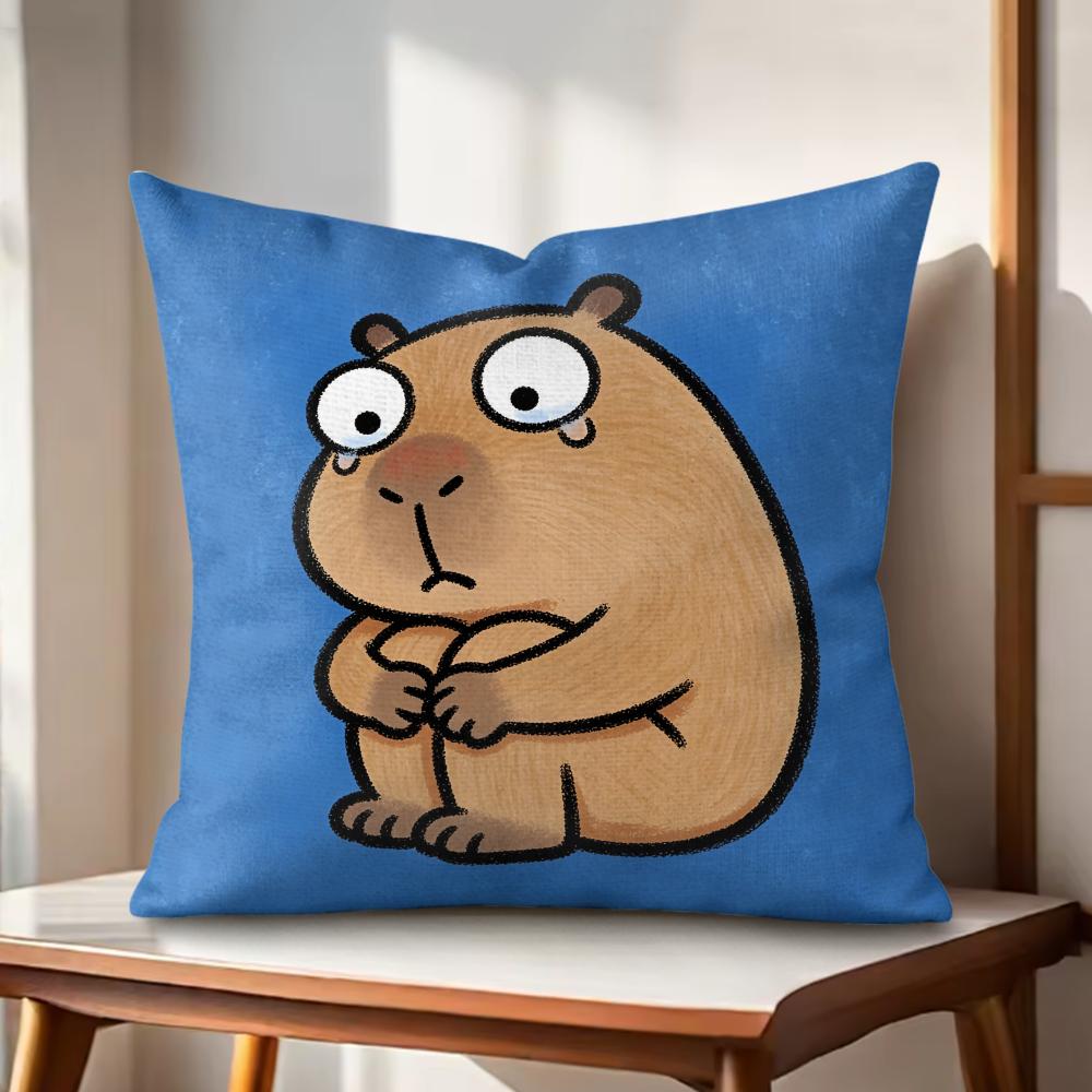 

Cute Kapibala Cushion Cover Natural Linen Organic Fabric DoubleSided Printing Couch Pillow Covers Home Decor Gift 30cmx30cm