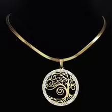 Tree Of Life Pendant Necklace Women Gold Crystal Stainless Steel Jewelry Elegant Gift For Her