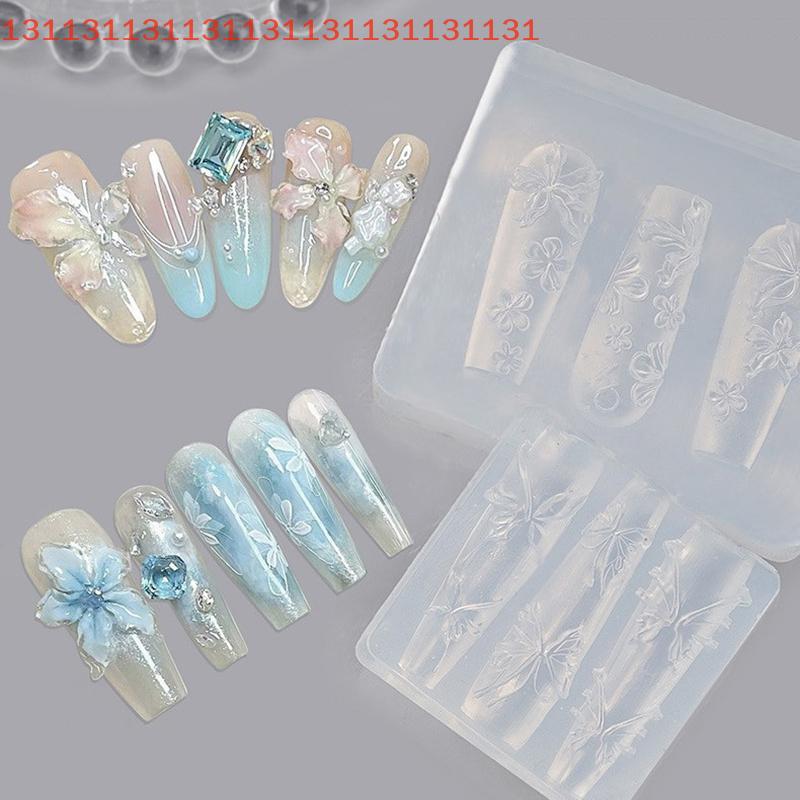 1Pcs 3D Mold Nail Art Decorations DIY Design Silicone Nail Mold Nail Art Silicone Carving Mold Flower Butterfly Lotus Koi Deer