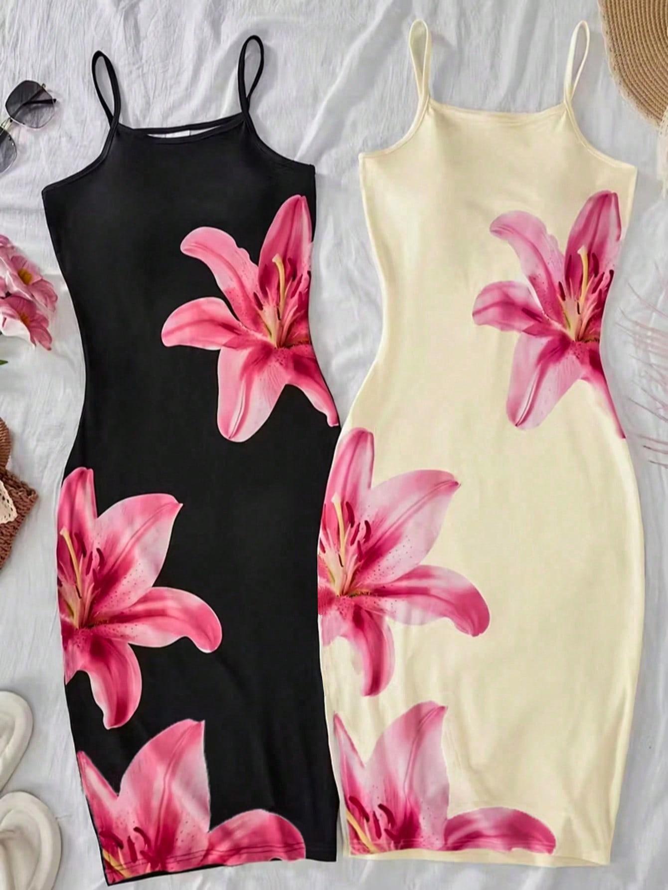 

Двух peças girls dress с сексуальным уличным стилем, принтом лилий, облегающего кроя, bodycon, и дизайном на бретельках, идеально подходит для весны и лета. 8Y разноцветный