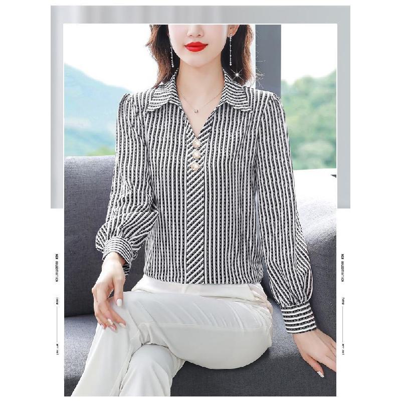 Striped Shirt for Women Spring and Autumn 2026 New Fashion Casual Chiffon Long Sleeve Blouse