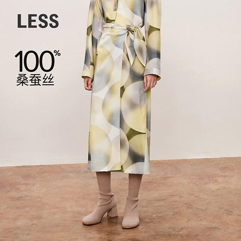 LESS 2024 Autumn Silk Color-Block Mid-Length Skirt L
