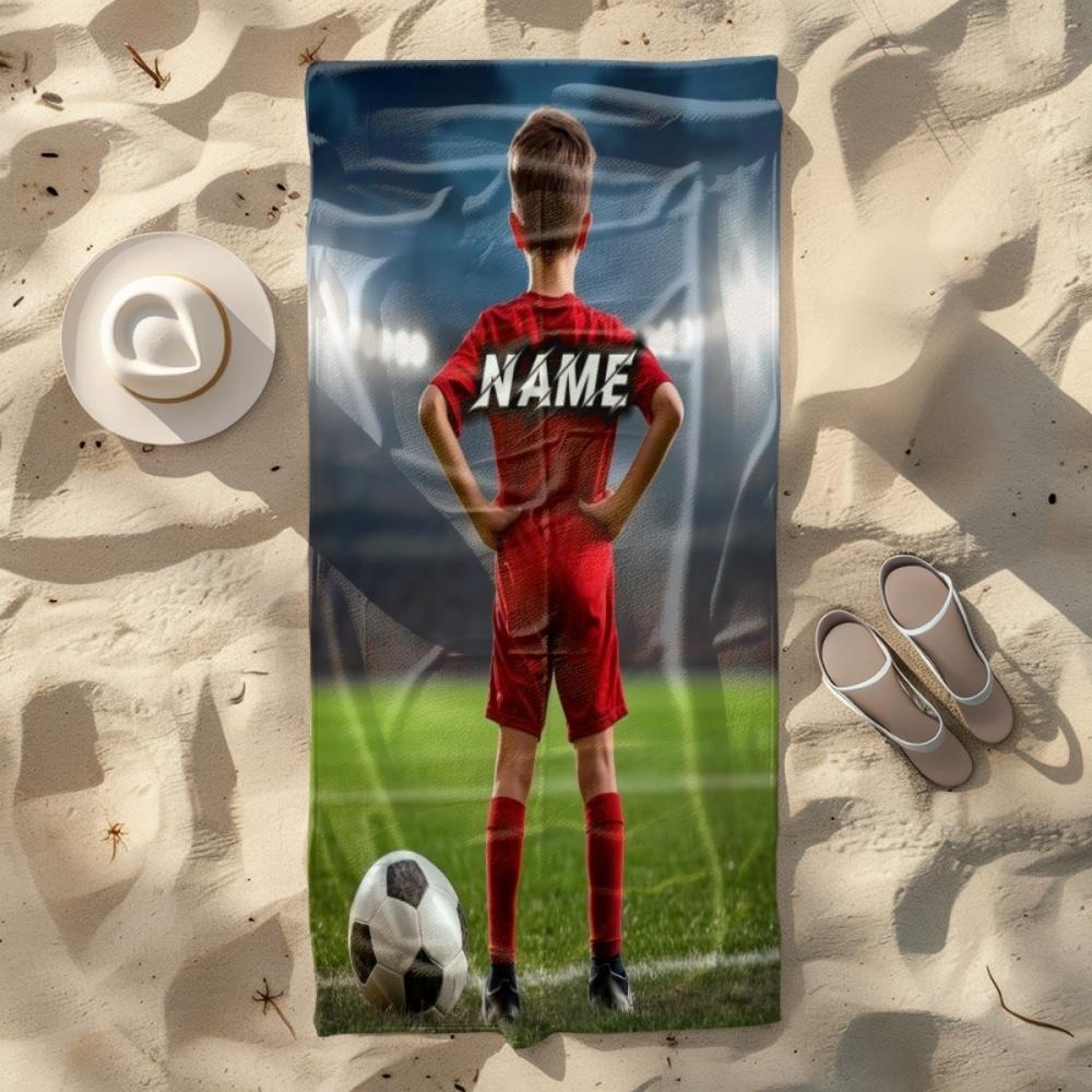 1Pc Of Personalized Beach Towel Featuring A Football Player - Made From Soft, Highly Absorbent Microfiber, Lightweight