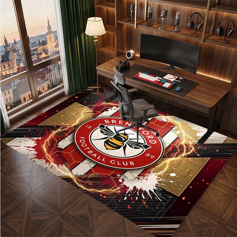 Brentford Football Print Crystal Velvet Rug, Comfortable Water Absorbent Non Slip Indoor Floor Carpet