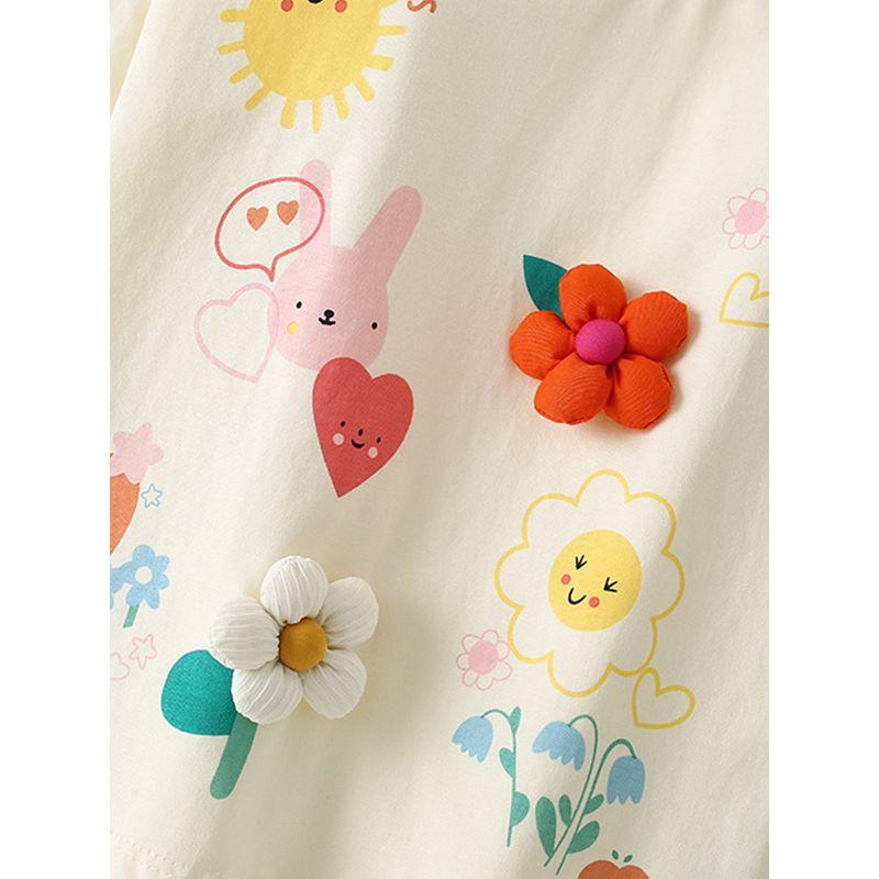 Girl White Small Flower Short Sleeve T-shirt Baby 100% Cotton Coat Children's Summer Clothing Children Base T-shirt Half Sleeve 0-8