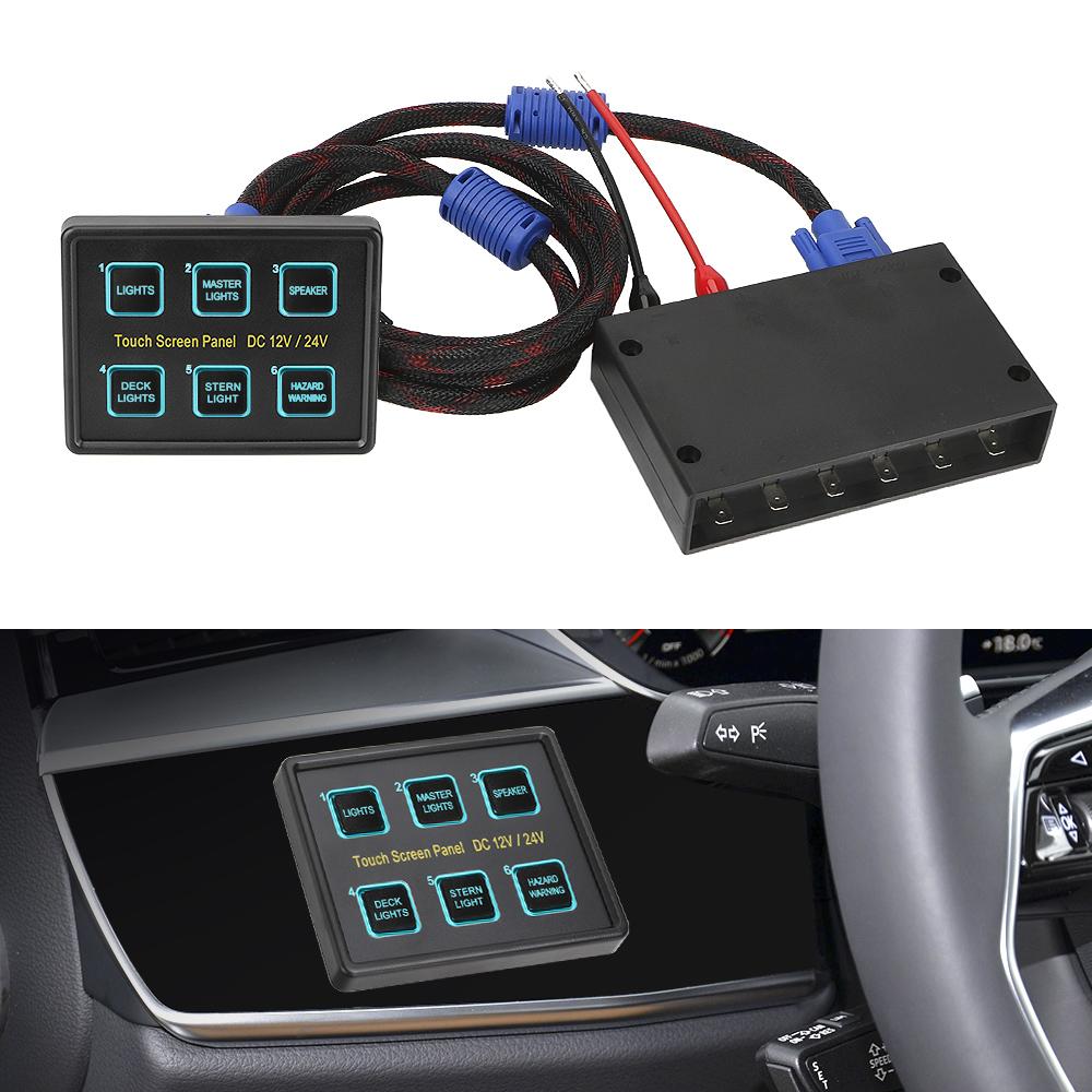 Touch Screen Switches Panel Slim Touch Circuit Control Panel Box 6 Gang LED Switch Panel Waterproof for Car Marine Caravan