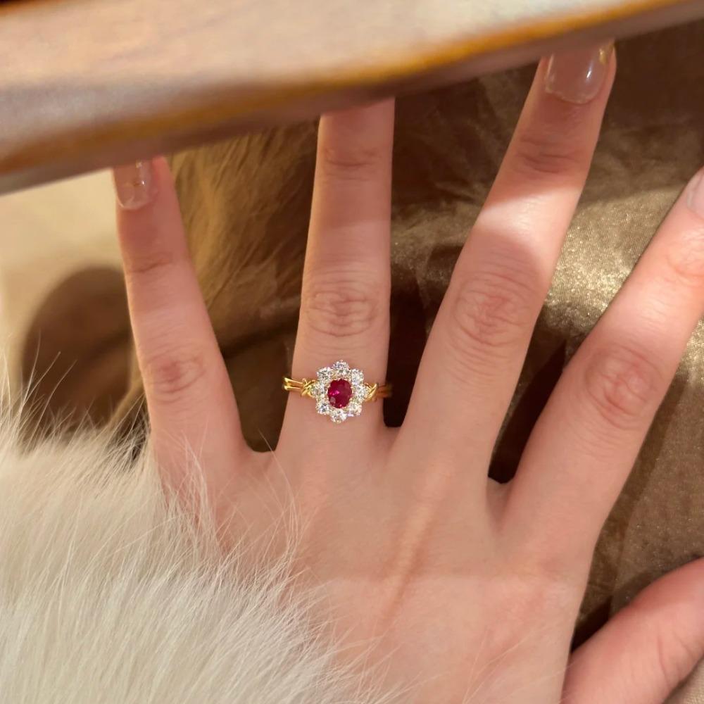Elegant Women Jewelry Set Pigeon Blood Ruby Ring Red Diamond Earrings Gemstone High Carbon Studs Braided Design Luxury
